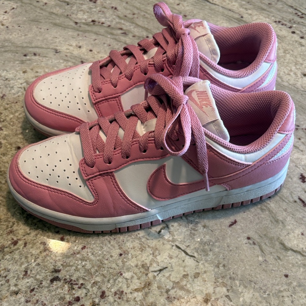 Nike Pink and White Low-Top Kids Sneakers — size 6